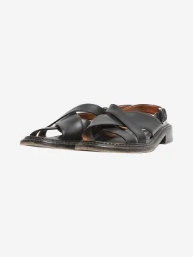 Black leather crossover sandals - size EU 37