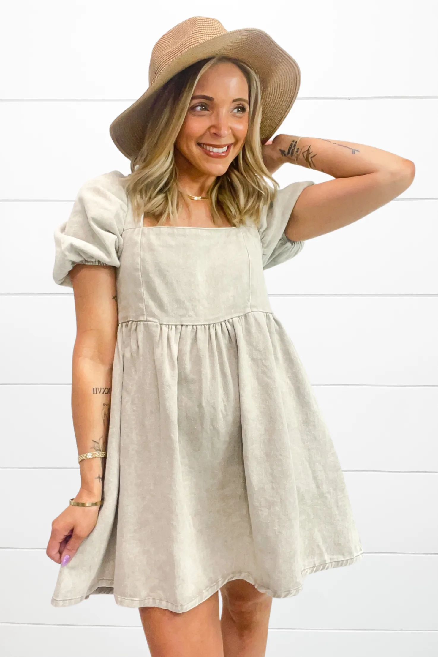 In The City Denim Dress - Sage