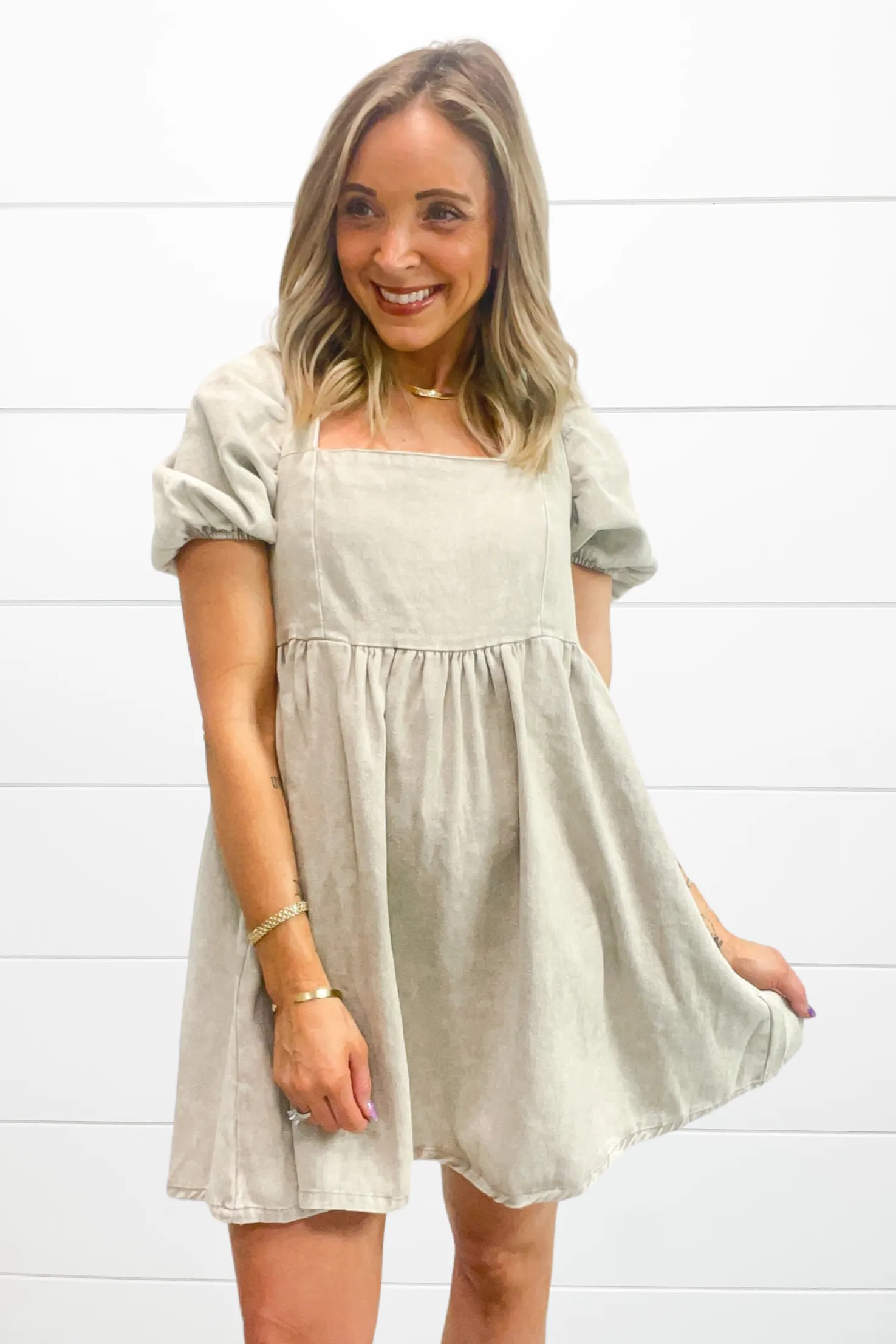 In The City Denim Dress - Sage