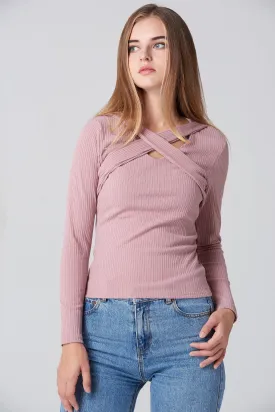 Pink Cross Body Sleeved Top