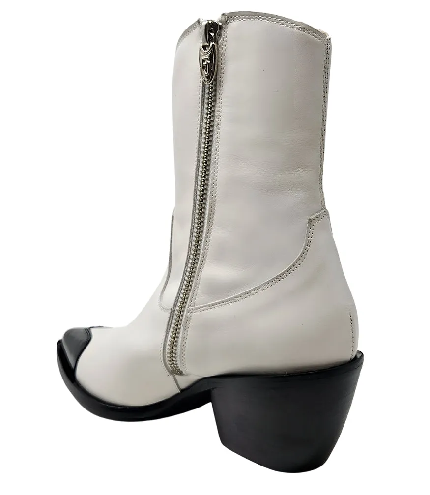 White/Black Heart Toe Ankle Boot